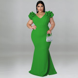 Sexy Lotus Leaf Sleeves Wrapped Hip Open Back Dress