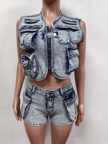 Multi bag vest shorts elastic set