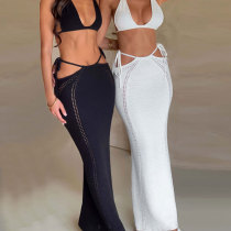 Cover up sexy backless strap small vest high waisted slim fit skirt set