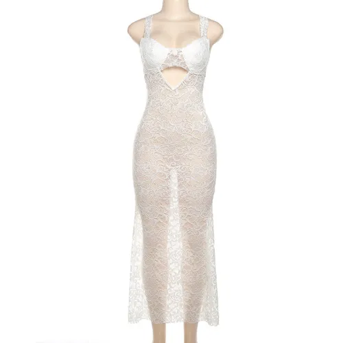 Perspective hollowed out slim fit buttocks wrapped lace dress