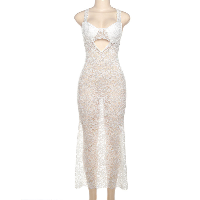 Perspective hollowed out slim fit buttocks wrapped lace dress