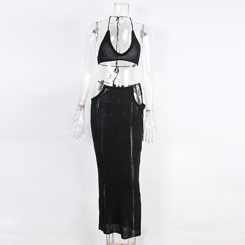 Cover up sexy backless strap small vest high waisted slim fit skirt set