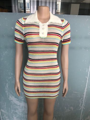 Knitted slim fit short sleeved jumpsuit with round neck sweater