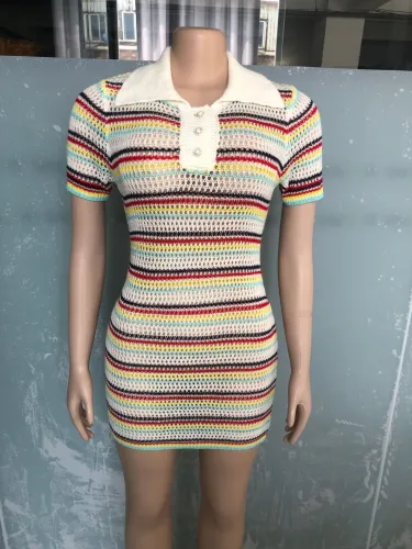 Knitted slim fit short sleeved jumpsuit with round neck sweater