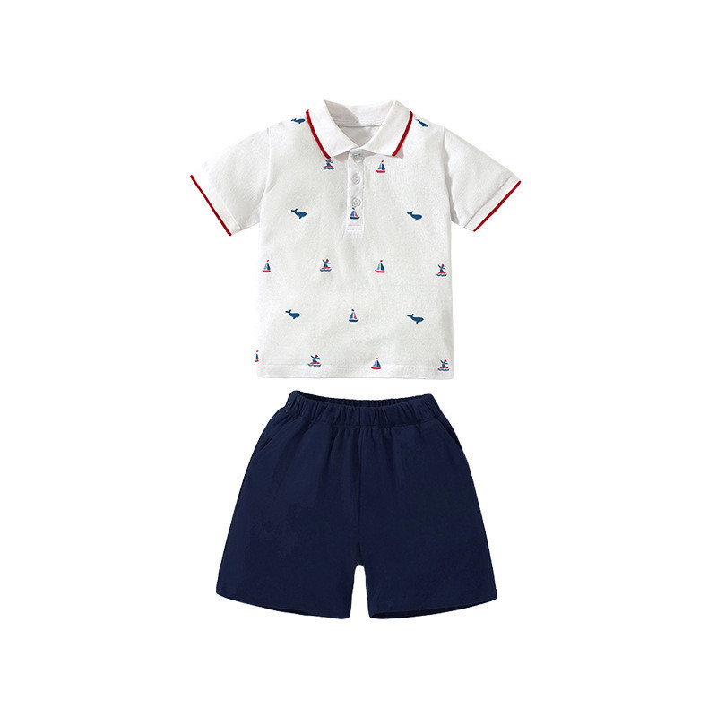 Small and medium-sized children's POLO shirt and shorts two-piece set with short sleeves