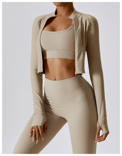 Thread zipper fitness suit top