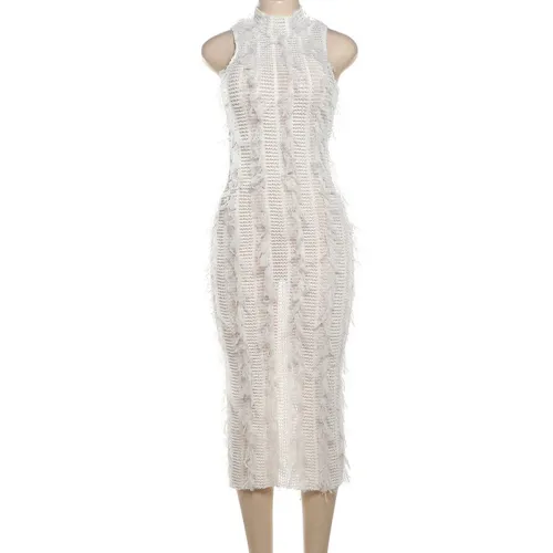 Tassel Perspective Slim Fit Perspective Mesh Dress