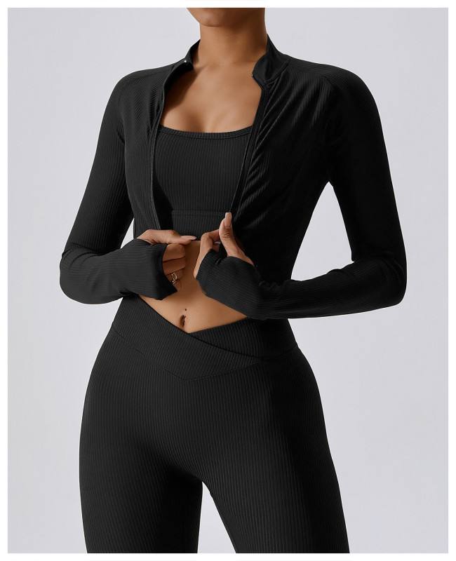 Thread zipper fitness suit top