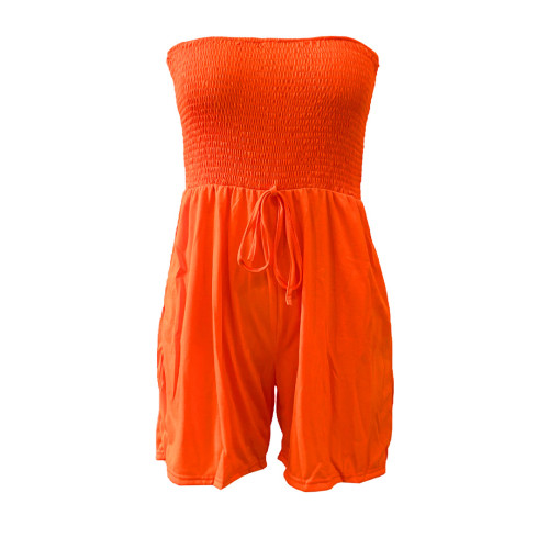 Solid color strapless oversized casual jumpsuit