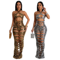 Hanging neck hollow open back sexy dress