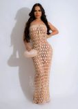 Women's knitted one shoulder sequin hollowed out beach skirt