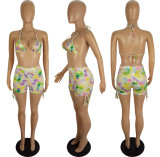 Sexy colored printed shorts set, two-piece set