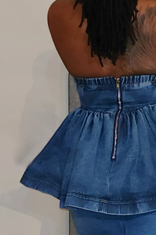 Women's sexy elastic chest wrap back zippered denim mini skirt