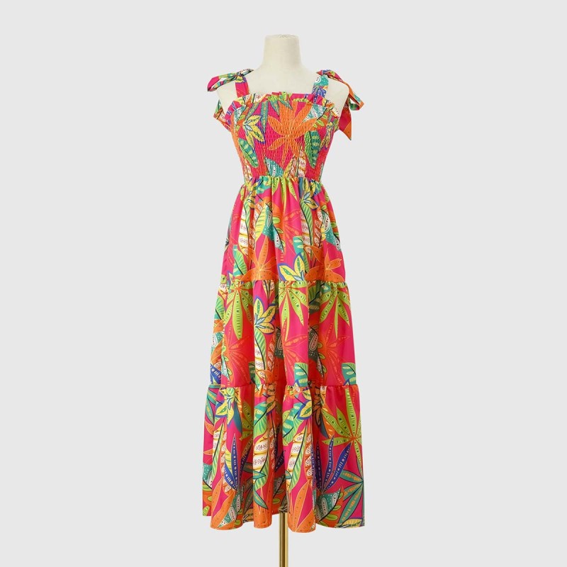 Jing Ye Printed Wrapped Chest Tie up Dress