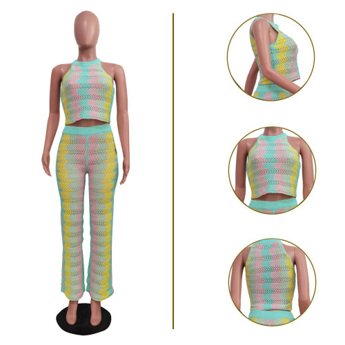 Women's sleeveless knitted trumpet pants set