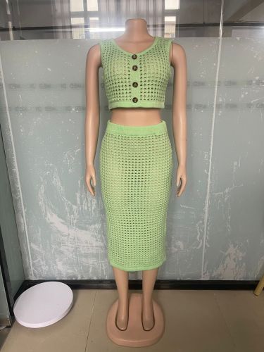 Women's fringe fishing net knitted casual two-piece set