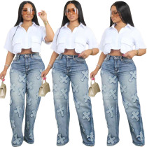 Women's short sleeved unique solid color half cut shirt