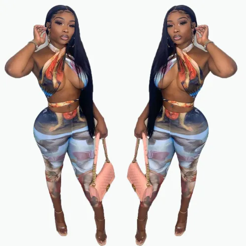 Sleeveless strap sexy hollow out positioning printing set