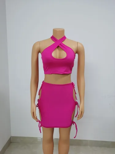 Women's sexy hollow neckband two-piece set