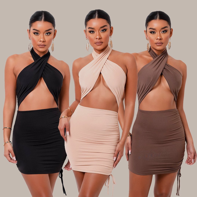 Women's sexy strappy neck hanging dress