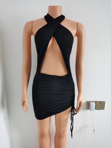 Women's sexy strappy neck hanging dress