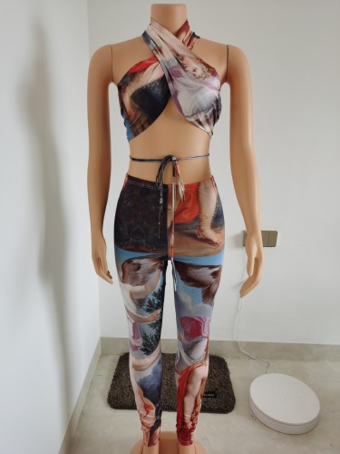 Sleeveless strap sexy hollow out positioning printing set