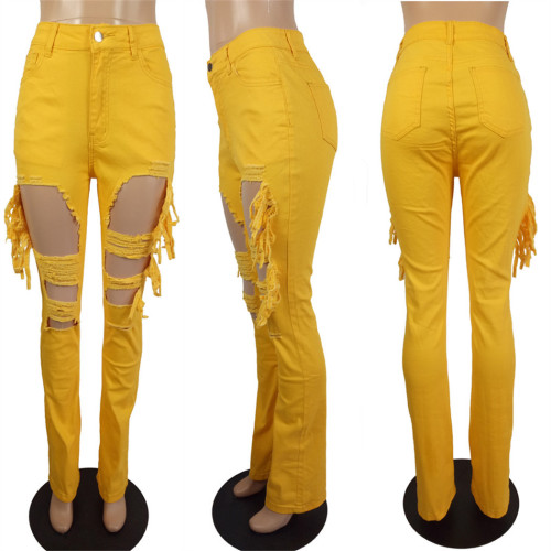 Personalized distressed slim fit flared jeans