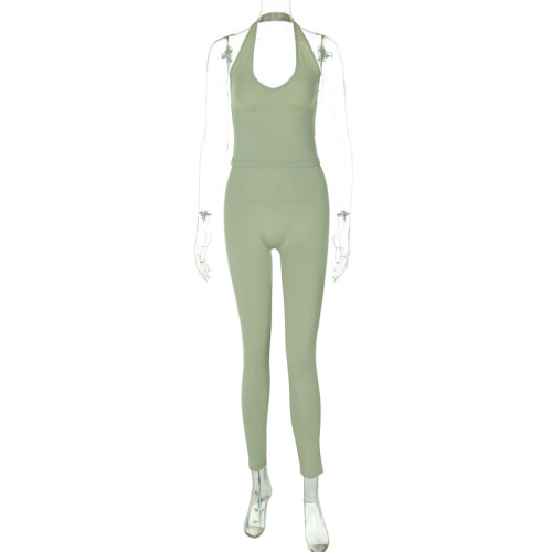 Open back vest slim yoga pants set