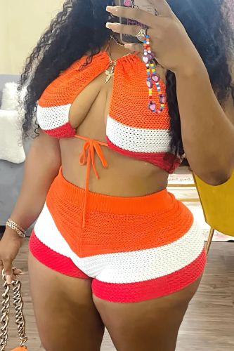 Printed hanging neck shorts set