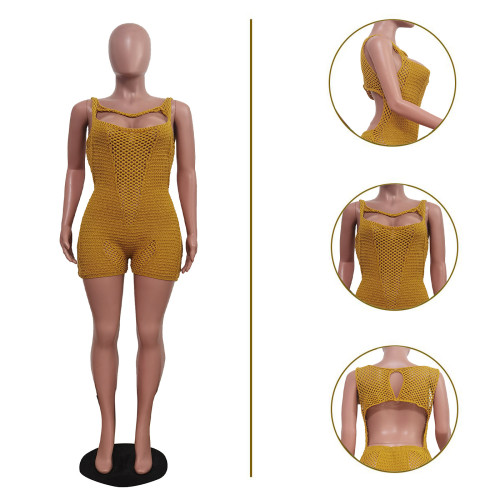 Women's casual sleeveless knitted breathable jumpsuit