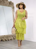 Round necked sleeveless knitted mesh tassel perspective dress