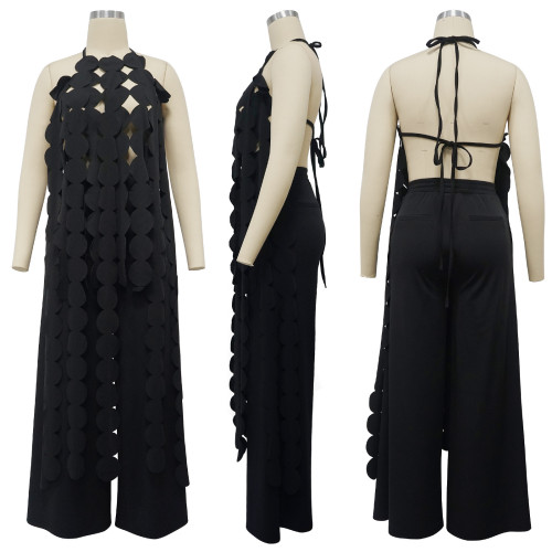 Open back lace up long top wide leg pants set