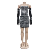Women's hot diamond sexy suspender gloves long dress dress