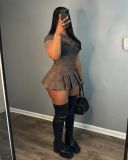 Women's leather sexy solid color zippered pleated ultra short skirt