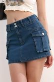 Solid color low waisted slim fit wrap hip skirt