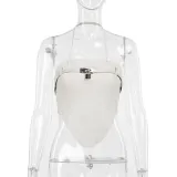 Metal buckle waistband hanging neck leather vest top