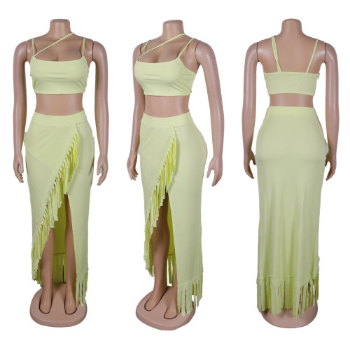 Two piece set of suspender long skirt