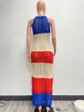 Sexy Perspective Knitted Mesh Split Colored Dress