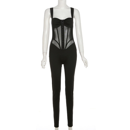 Low cut perspective slim fit jumpsuit