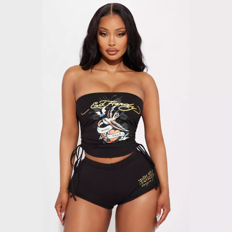 Women's positioning printed chest wrapped shorts set