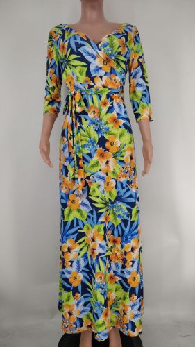 Printed V-neck large hem dress