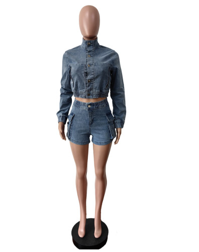 Slim fit hip wrap fashion shorts set