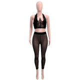 Open back top, pencil pants, bead set