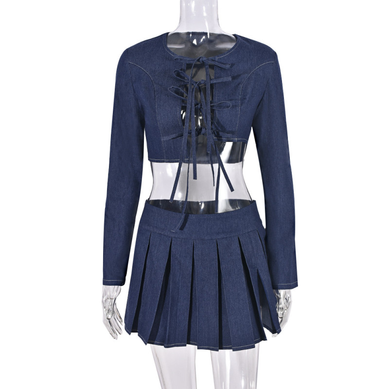 Cowboy suit with zip up short skirt two-piece set