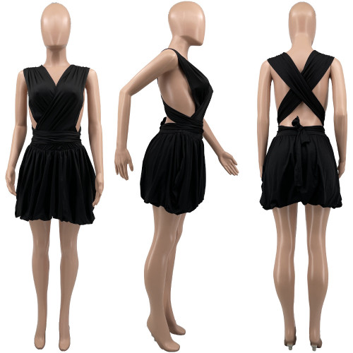 Women's solid color backless dress