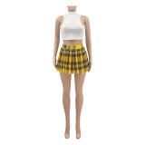 Solid color T-shirt pleated short skirt two-piece set