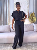 Short cardigan top straight leg pants two-piece set