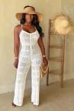 Knitted camisole geometric hollow jumpsuit