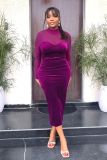 Long sleeved temperament mesh patchwork dress