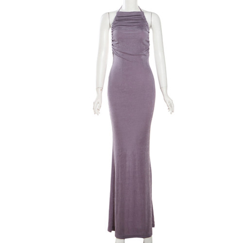 Open back lace up slim fit dress